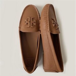 Tory Burch Brown ROYAL TAN ROLLED BRASS Loafers EVERLY DRIVER Leather Size 7.5
